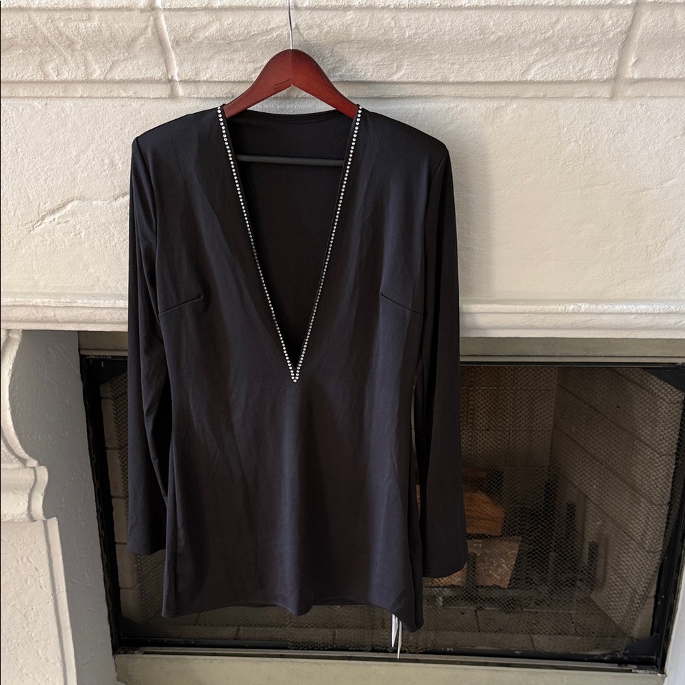 Black V-Neck Long Sleeve Mini Dress